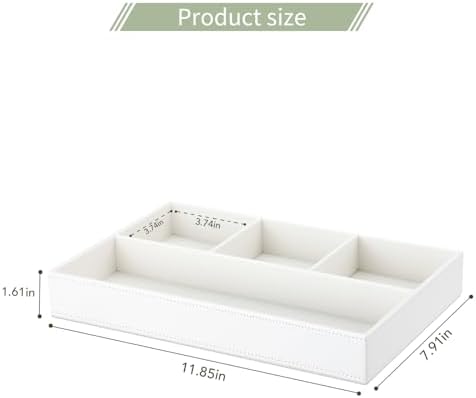 GORESE Faux Leather Valet Tray, Stackable Jewelry Trays for Dresser Table Drawer, Nightstand Organizer for Men Women, EDC Catch All Tray for Trinket, Key, Purse, Sunglass, Watch, Cologne, White - Image 2