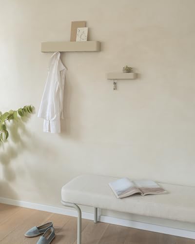 Kazai. Coat Rack Wall Mount with Shelf 'Tone' | Modern Design Coat Hanger with Hidden Hooks and Storage | Hat Rack with Shelf in Metal | Wall-Mounted Purse Organizer | Sand Taupe - Image 4