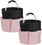 2Pcs 17L Shower Caddy with 6 Pockets, Portable Cleaning Caddy in 600D Oxford Fabric, Cleaning Supplies Bucket with Handle, Multifunctional Storage Basket for Dorm, Family, Black with Pink by IHOMAGIC