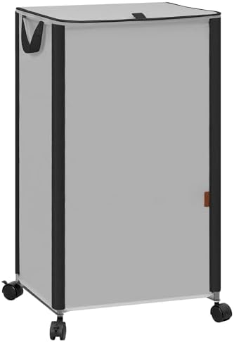 STORAGE MANIAC Rolling Laundry Hamper with Lid, 23.7 Gal (90 L) Large Tall Laundry Basket with Wheels & Handles, Aesthetic Dirty Clothes Hamper for Small Space, Dorm, Apartment, College, Gray by STORAGEMANIAC