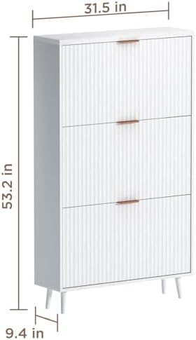 Shoe Cabinet Storage,Modern Freestanding Organizer with 3 Flip Drawers,Narrow Shoe Rack Cabinet for Entryway,White - Image 2