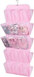 MISSLO 30 Large Pockets Dual Sided Hanging Shoe Organizer for Closet with Rotating Hanger Hanging Shoe Shelves, Pink by MISSLO