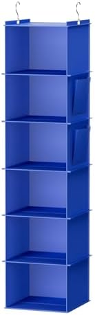 YOUDENOVA Hanging Closet Organizer and Storage, 6-Shelf, Blue | Breathable Fabric, Clothes Organizer with 2 Side Pockets, Hanging Shelves for Closet Storage, Dorm Room Essentials for Guys by YOUDENOVA