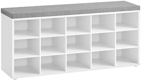 VASAGLE Shoe Bench with Cushion, 15 Compartments, 11.8 x 41.3 x 18.9 Inches by VASAGLEbySONGMICSHOME