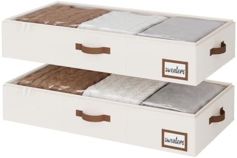 StorageWorks 6 Inch Low Profile Under Bed Storage Containers with Clear Lid | Reinforced Structure, Resists Sagging, Handles & Label Holder, Foldable Stackable Closet Storage for Clothes, Blankets, Toys by StorageWorks