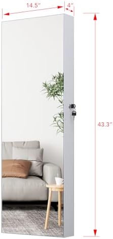 LED Jewelry Cabinet Armoire Organizer,Wall/Door Mount Jewelry Organizer and Storage with Full-Length Mirror Hanging Jewelry Organizer Full Length Mirror with Storage Large Capacity White - Image 5