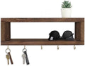Lwenki Wall Shelf with Hooks - Decorative Key and Wallet Holder for Wall Holds Sunglasses, Leashes, Scarves and Lanyards - 15.7" x 5.1" x 2.9" Entryway Organizer Made of Paulownia Wood (Brown) by Lwenki