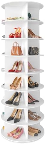 SpaceAid 8 Tier Rotating Shoe Rack Tower, Spinning Shoe Display Lazy Susan, Revolving 360 Shoe Rack Storage Round Carousel, Vertical Handbag Rotate Shoes Closet Organization (8-Tier White) by SpaceAid