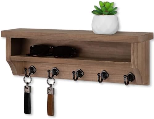 Nekon Key Holder Wall Mount, Wall Organizer Shelf with 5 Key Hooks by NekonDesign