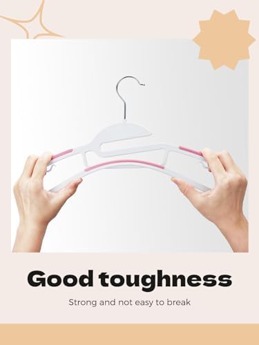 HOUSE DAY Pink Plastic Hangers 50 Pack, Slim Space Saving, Non Slip Hangers with Rubber Pads, Sturdy Coat Hanger for Closet, S-Shaped Clothes Hanger for Shirt, Suit, Pant, Skirt | Space saving closet organizer, heavy duty S-shape, rubber grip pads help... - Image 3