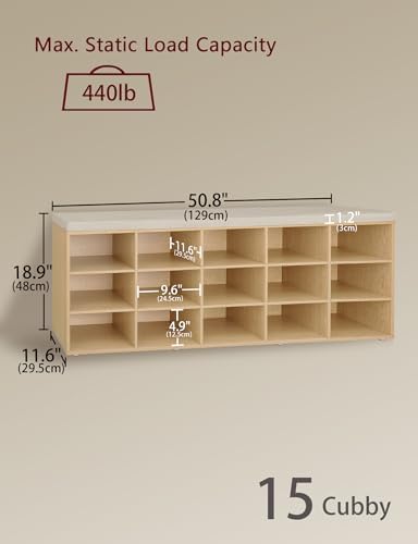 DINZI LVJ Shoe Storage Bench with Cushion, 15-Cubby Shoe Rack with Seat - Image 3
