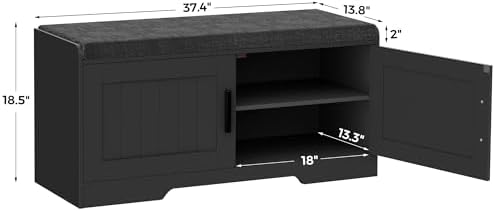 Homleke Shoe Storage Bench, 2 Doors & Thickened Padded Seat Cushion - Image 2