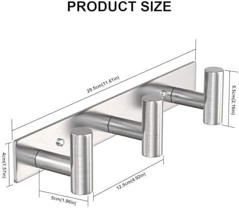 VAEHOLD Silvery Hat and Coat Wall Mount Rack - 3 Hooks for Robes, Bags, Keys, and Towels - Bathroom Towel Hanger Organizer (2 Pack) - Image 4