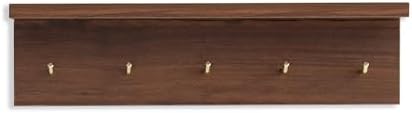 Marine Plywood Wall Mounted Coat Rack with Shelf & Key Hooks, 5 Brass Hooks Entryway Organizer, Modern Floating Shelf for Bedroom Hallway, Space-Saving Home Storage Rack (1, Walnut Finish) - Image 2