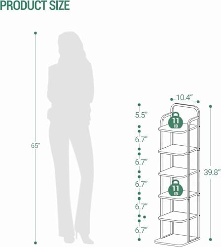 Hzuaneri 6 Tiers Vertical Shoe Rack, Narrow Shoe Tower, Tall Shoes Shelf with 2 Hooks, Adjustable Shelves, Corner Shoes Shelves for Small Spaces, Entryway, Living Room, Rustic Brown SR04201B - Image 2