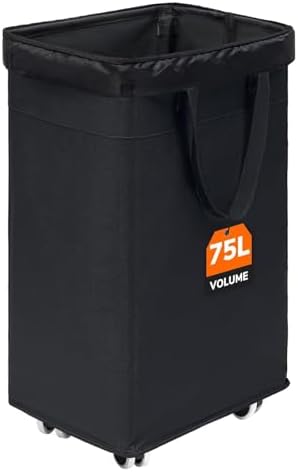 CHICVITA 75L Slim Rolling Laundry Basket with Wheels & Wash Bag, Black by CHICVITA