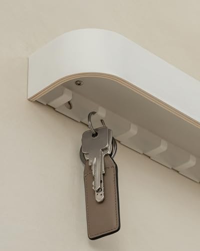 Kazai. Key Holder 'Toke' | Minimalist Key Hook Design from Berlin | Modern Key Holder Wall Mount with Wooden Shelf | Key Rack for Wall as Entryway Organizer | White - Image 5