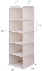 Large Hanging Sweater Organizer for Closet,Collapsible 6-Shelf Hanging Closet Shelves with Drawers, Washable (Beige -5 Shelf-1 d) - Image 2