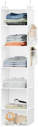 Hanging Closet Organizer and Storage with Bamboo Support, 6-Shelf Closet Hanging Storage Shelves, Closet Organizers Easy Mount Foldable for Bedroom by VERONLY