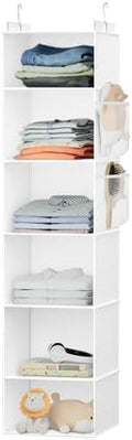 Hanging Closet Organizer and Storage with Bamboo Support, 6-Shelf Closet Hanging Storage Shelves, Closet Organizers Easy Mount Foldable for Bedroom by VERONLY