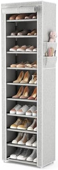 VTRIN Vertical Narrow Shoe Rack Organizer Tall Shoe Rack for Closet Entryway 10 Tier Non-Woven Cover Shoe Shelf Holds 20-22 Pairs Free Standing Shoe Storage Cabinet with Dustproof Cover, Multi Color by VTRIN