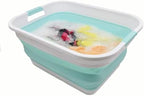 SAMMART 41L (10.8 gallon) Collapsible Plastic Laundry Basket-Foldable Pop Up Storage Container/Organizer-Portable Washing Tub, Water capacity: 32L (8.4 gallon) (Rectangular, White/Lake Green) - Image 5