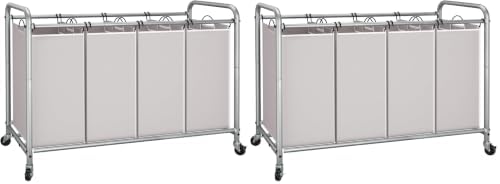 STORAGE MANIAC Laundry Sorter 4 Section, 47.5 Gal (180 L) Laundry Hamper with Wheels, Clothes Divider Basket Sorter, Separator Hamper Cart with Removable Bags, Gray (Pack of 2) by STORAGEMANIAC