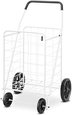 Whitmor Deluxe Utility Foldable Shopping Cart with Wheels, 100 Lb Capacity, Heavy Duty Grocery Cart with Steel Frame, Foam Handle, Rolling Folding Utility Trolley for Grocery, Laundry, Travel, White by Whitmor