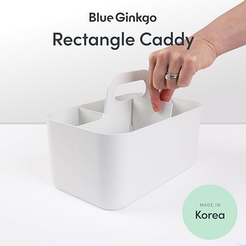BLUE GINKGO Stackable Organizer Caddy, Rectangle, White, Made in Korea - Image 2