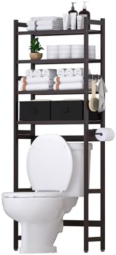 Cozivolife Over The Toilet Bamboo Storage Rack: 4-Tier & 2 Baskets (Brown) by Cozivolife