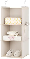 YOUDENOVA Hanging Closet Organizer and Storage for Clothes, 3-Shelf, Beige | Locker/RV/Camper Organizer, Side Pocket, Hanging Shelves for Small Closet, Dorm Room Essentials for Guys, Breathable Fabric by YOUDENOVA