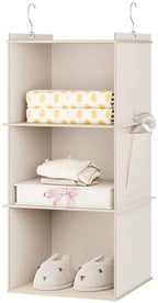 YOUDENOVA Hanging Closet Organizer and Storage for Clothes, 3-Shelf, Beige | Locker/RV/Camper Organizer, Side Pocket, Hanging Shelves for Small Closet, Dorm Room Essentials for Guys, Breathable Fabric by YOUDENOVA