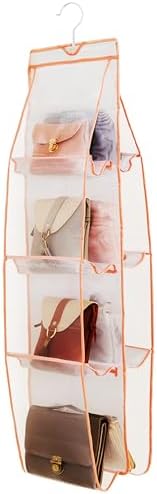 AARAINBOW 1 Pack Hanging Handbag Purse Organizer, 8 Pockets Purse Bag Organizer Hanging, Wardrobe Closet Space Saving Organizers, Handbag Organizer for Women Girls, 46.6L x 13.5W (A-Pink) by AARAINBOW