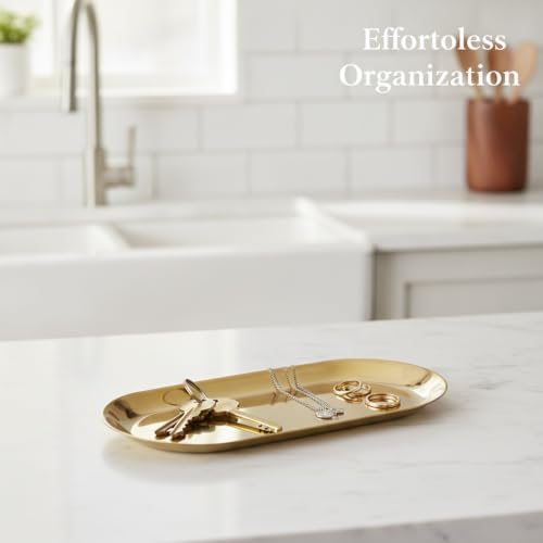Oval Serving Tray, Stainless Steel Catchall for Keys Jewelry Snacks, Decorative Organizer for Vanity Entryway (1 PC) - Image 2