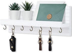 Lwenki Decorative Key Holder for Wall with Shelf, Entryway Shelf with Hooks Holds Leashes, Jackets and Glasses – Sturdy Wood Keyholder Entrance Hanger with Mounting Hardware (White, Large) by Lwenki