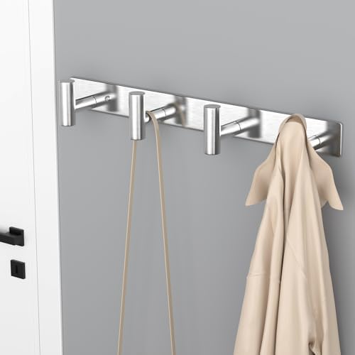 VAEHOLD Silver Hat and Coat Wall Mount Rack - Coat Rack with 4 Hooks for Robes, Bags, Keys, and Towels - Bathroom Towel Hanger Organizer (2 Pack) - Image 3