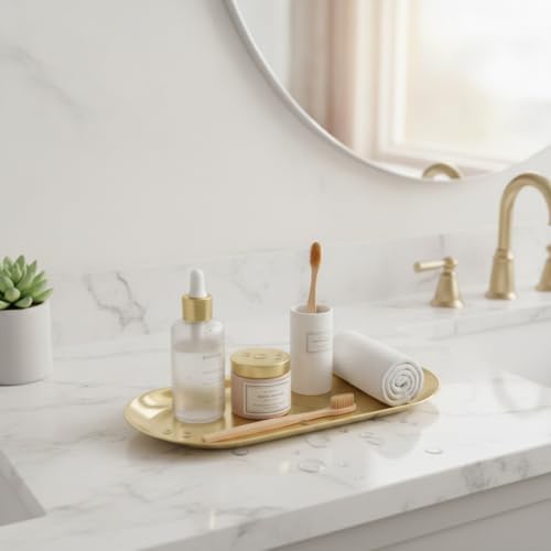 Bathroom Vanity & Kitchen Counter Organizer, Stainless Steel Oval Catchall Tray for Small Items, 9.9 x 4.3 Inches - Image 3