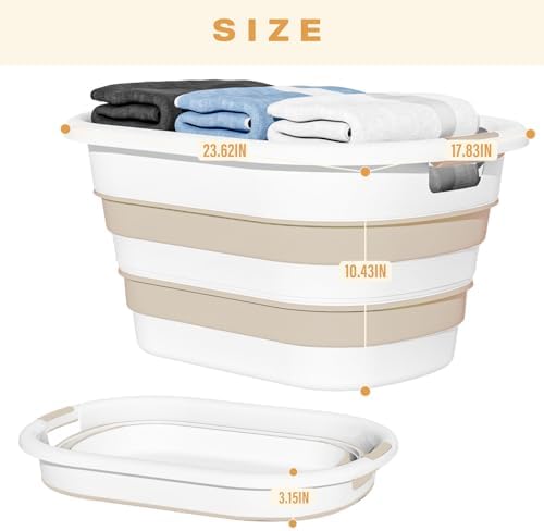 OOAMBB 43L(11.5Gallon) Collapsible Plastic Laundry Baskets (Beige, 2 Packs) - Image 5