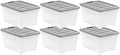 Amazon Basics Plastic Storage Containers with Secure Latching Lids, Stackable Organization Bins, Clear/Grey, 32 Quart, Set of 6 by AmazonBasics