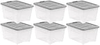 Amazon Basics Plastic Storage Containers with Secure Latching Lids, Stackable Organization Bins, Clear/Grey, 32 Quart, Set of 6 by AmazonBasics