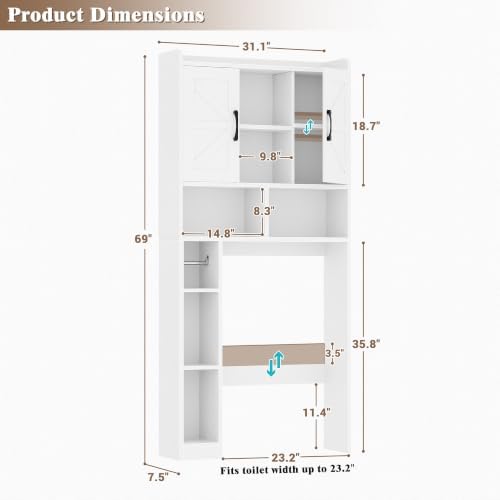 Farmhouse Over The Toilet Storage Cabinet with Barn Door, Reversible Side - Image 3