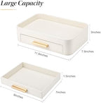 GORESE PU Leather Valet Tray with Drawer, Nightstand Organizer Catch All Tray for Jewelry Perfume Purse Trinket Key Holder, EDC Trays for Desk Vanity Entryway Table, Gift for Women Men, Cream White - Image 3