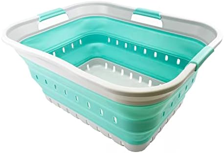 SAMMART 42L (11 gallon) Collapsible Plastic Laundry Basket - Foldable Pop Up Storage Container/Organizer - Portable Washing Tub - Space Saving Hamper/Basket (Grey/Pine) - Image 2