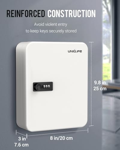 Uniclife 48 Position Key Cabinet with Combination Lock Resettable White Digital Security Storage Box Steel Key Organizer with Colorful Key Tag Labels Stickers and Hooks - Image 2