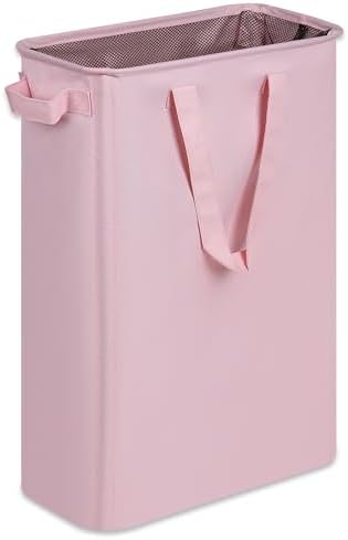 efluky Slim Laundry Basket, Narrow Laundry Hamper with Handles, Collapsible Dirty Clothes Hamper, Tall Laundry Bin for Laundry Room, Dorm and Bedroom, 12.7 Gallons(48L) Pink by efluky