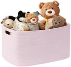 45L Small Woven Laundry Basket Hamper with Handles, Pink by SunNewt