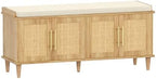 Akxomel 47.2" Rattan Shoe Storage Bench 4 Doors Wooden Entryway Bench Oak by Akxomel