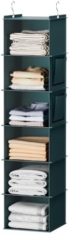 YOUDENOVA Hanging Closet Organizer and Storage, 6-Shelf, Green | Breathable Fabric, Clothes Organizer with 2 Side Pockets, Hanging Shelves for Closet Storage, Dorm Room Essentials for Guys by YOUDENOVA
