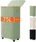 Vincona Laundry Basket with Wheels, Dirty Clothes Hamper on Wheels, Rolling Tall Laundry Hamper with lid for Laundry Room, Dorm and Bathroom, 75L Sage Green by Vincona