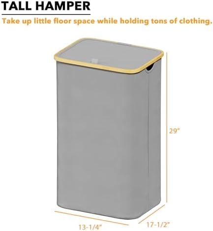SpaceAid Laundry Hamper with Lid, 110L Large Tall Clothes Basket Bin with Bamboo Handles, Collapsible Laundry Hamper for Bedroom, Bathroom, Dorm, Laundry Room - Light Grey - Image 4